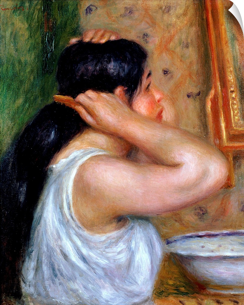 XIR347 Girl Combing her Hair, 1907-8 (oil on canvas)  by Renoir, Pierre Auguste (1841-1919); 55x46.5 cm; Musee d'Orsay, Pa...