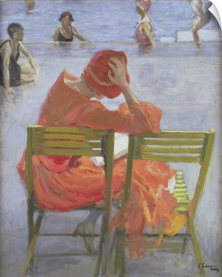 Girl In A Red Dress Reading By A Swimming Pool, 1936