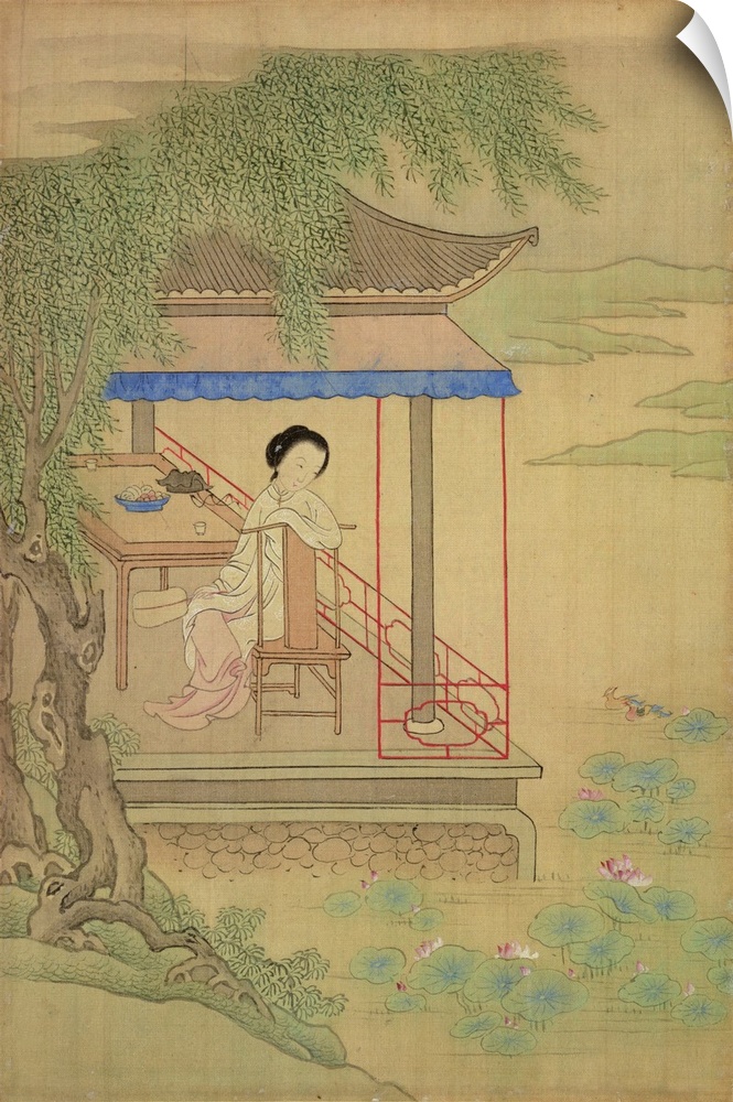 Girl Seated On Porch (Originally ink on silk)