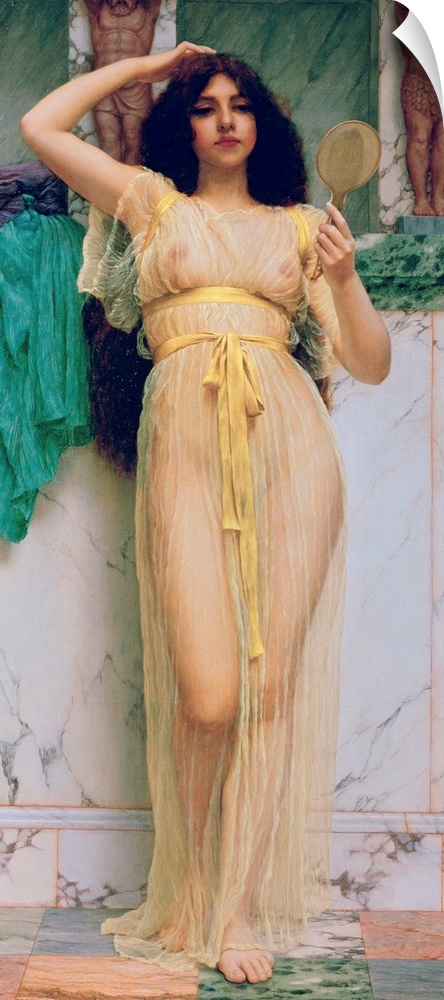 BAL131931 Girl with a Mirror, 1892 (oil on canvas) by Godward, John William (1861-1922); 81x38 cm; Private Collection; Roy...