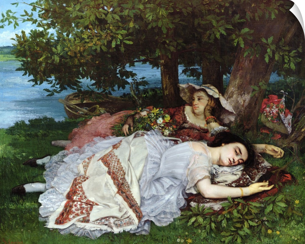 XIR68591 Girls on the Banks of the Seine, 1856-57 (oil on canvas)  by Courbet, Gustave (1819-77); 174x206 cm; Musee de la ...