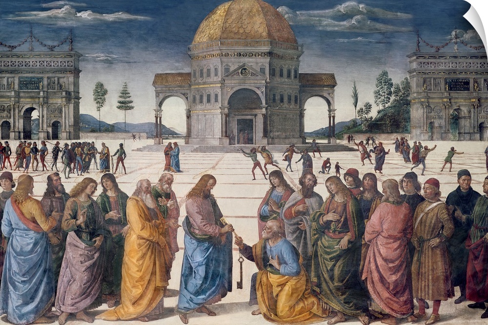 XZL52888 Giving of the Keys to St. Peter, from the Sistine Chapel, 1481 (fresco)  by Perugino, Pietro (c.1445-1523); Vatic...