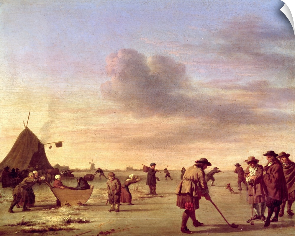 BAL4429 Golfers on the Ice near Haarlem, 1668 (panel)  by Velde, Adriaen van de (1636-72); oil on panel; 30.3x36.4 cm; Nat...