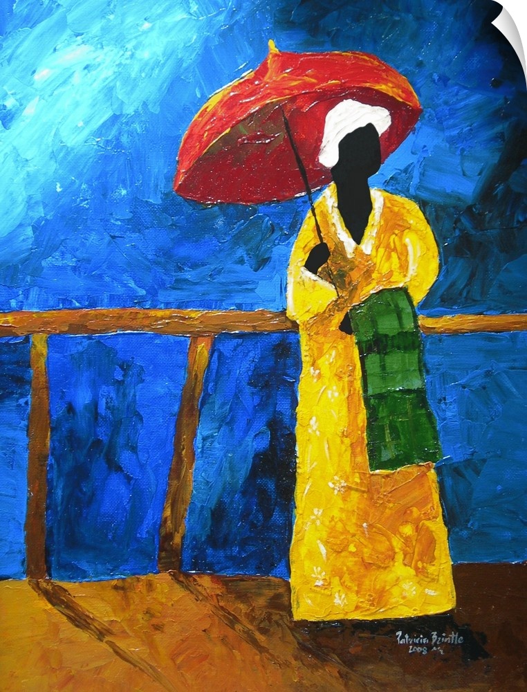 Contemporary portrait of a Haitian woman holding an umbrella.