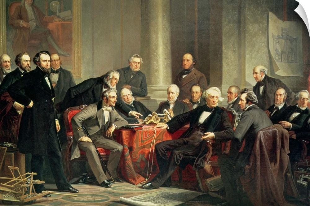XTD68566 Men of Progress: group portrait of the great American inventors of the Victorian Age, 1862 (oil on canvas)  by Sc...