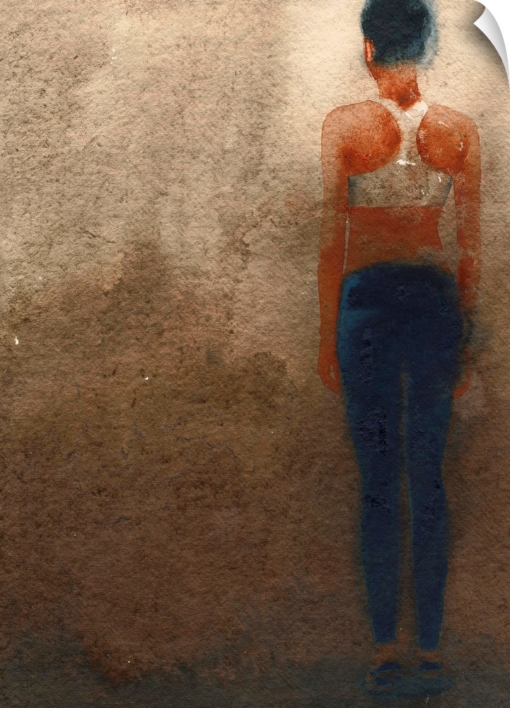 Contemporary painting of an athlete seen from behind.