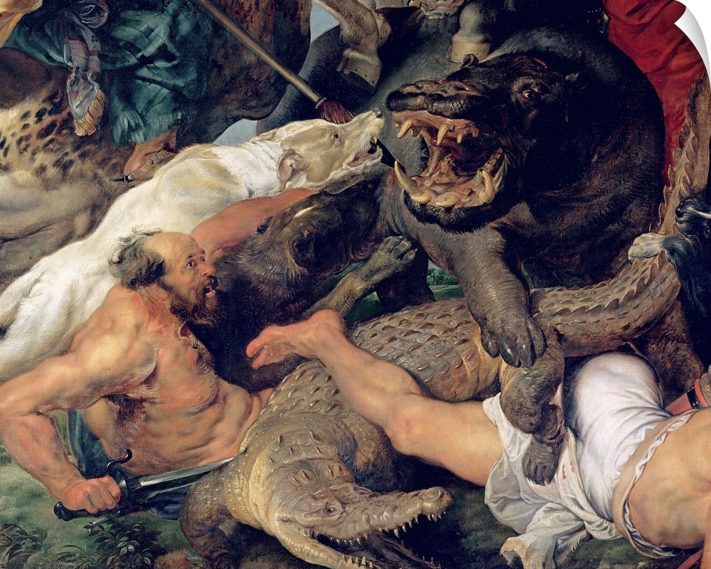 XIR170972 Hippopotamus and Crocodile Hunt, c.1615-16 (oil on canvas) (detail) (see also 156517); by Rubens, Peter Paul (15...