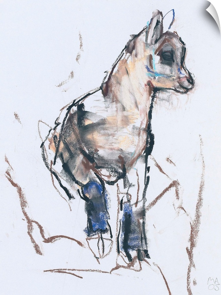 Contemporary wildlife painting of a young mountain goat.