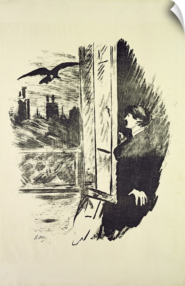 XKH149247 Illustration for 'The Raven', by Edgar Allen Poe, 1875 (litho)  by Manet, Edouard (1832-83); lithograph; On Loan...