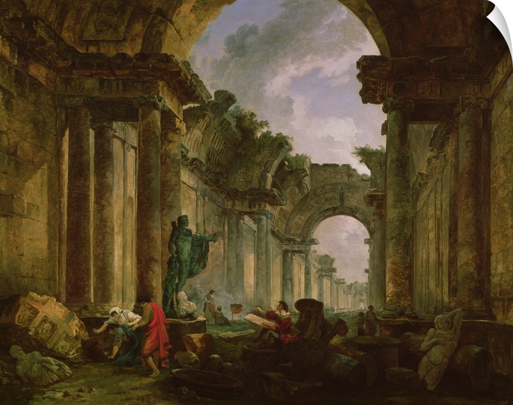 XIR52980 Imaginary View of the Grand Gallery of the Louvre in Ruins, 1796 (oil on canvas)  by Robert, Hubert (1733-1808); ...
