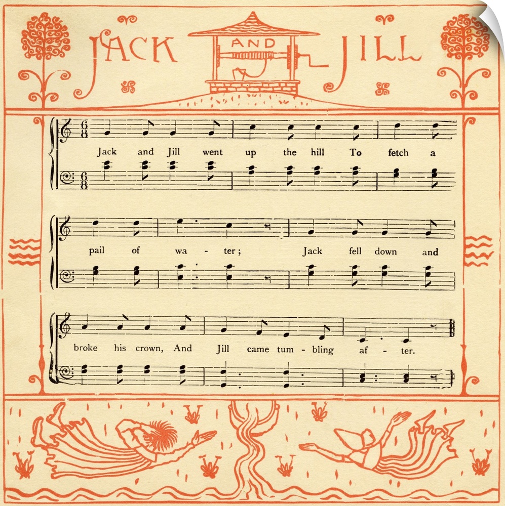 Jack and Jill, nursery rhyme score, illustration (1877) by Walter Crane (1845-1915). English artist of Arts and Crafts mov...