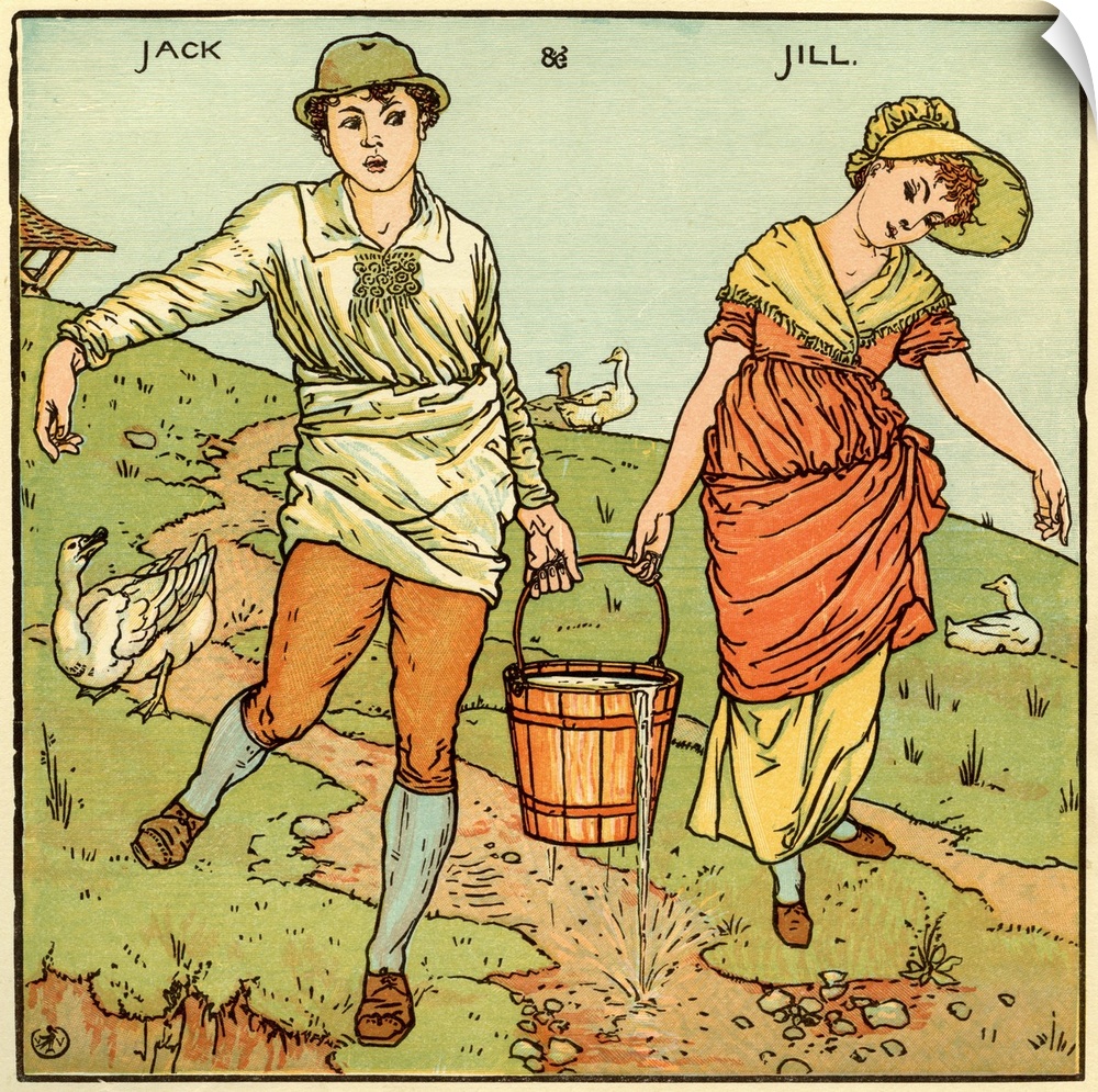 Jack and Jill, nursery rhyme, illustration (1877) by Walter Crane. English artist of Arts and Crafts movement, 15 August 1...