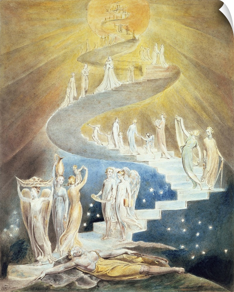 XCF7049 Jacob's Ladder  by Blake, William (1757-1827); pen and watercolour on paper; 39.8x30.6 cm; British Museum, London,...