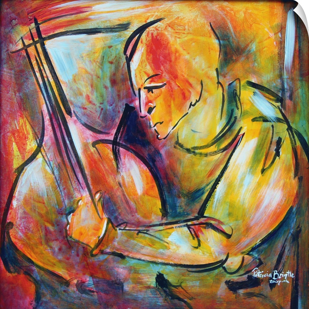 Contemporary portrait of a Haitian man playing a stringed instrument.