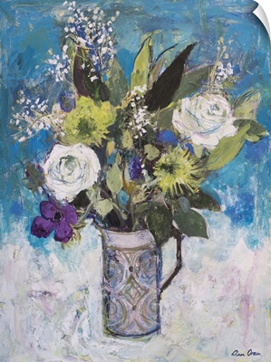 Jug With White Roses And Other Flowers