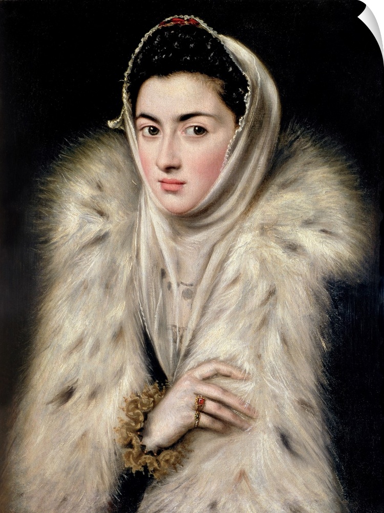 GLS71621 Lady in a Fur Wrap (oil on canvas) by El Greco, Domenico (1541-1614) (after); 62.5x48.9 cm; Stirling Maxwell Coll...