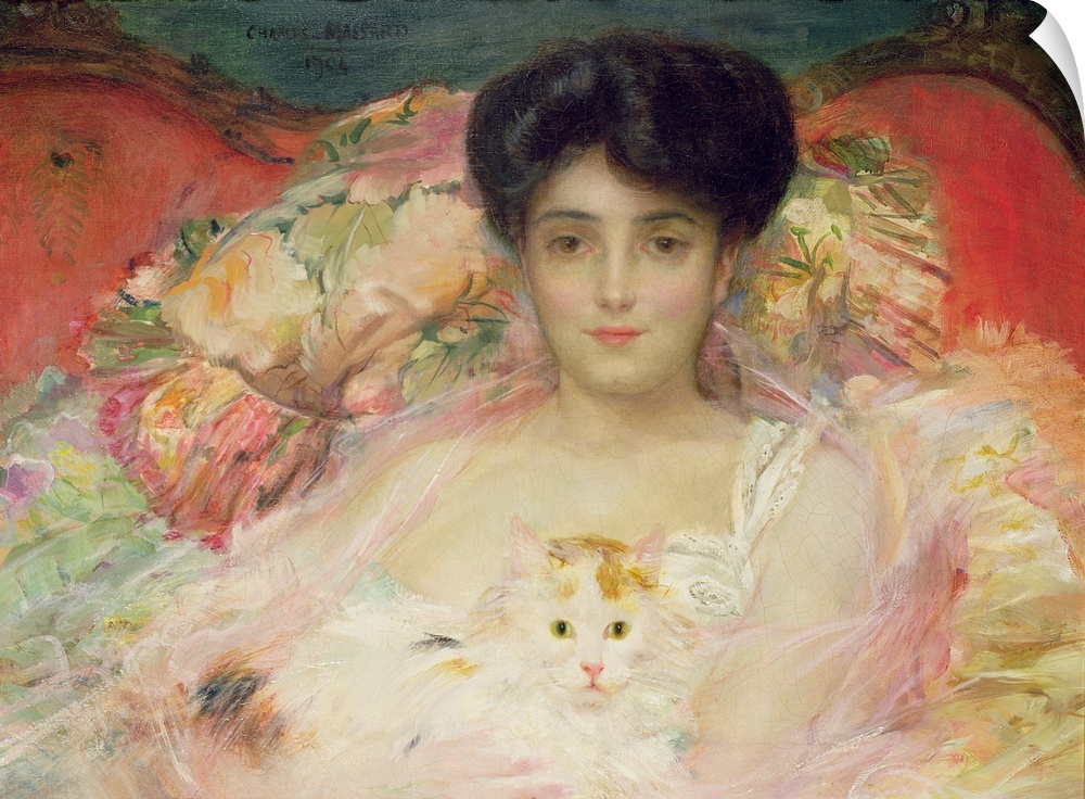 BAL37432 Lady with a Cat, 1904 (oil)  by Massard, Charles (1871-1913); Private Collection; Waterhouse