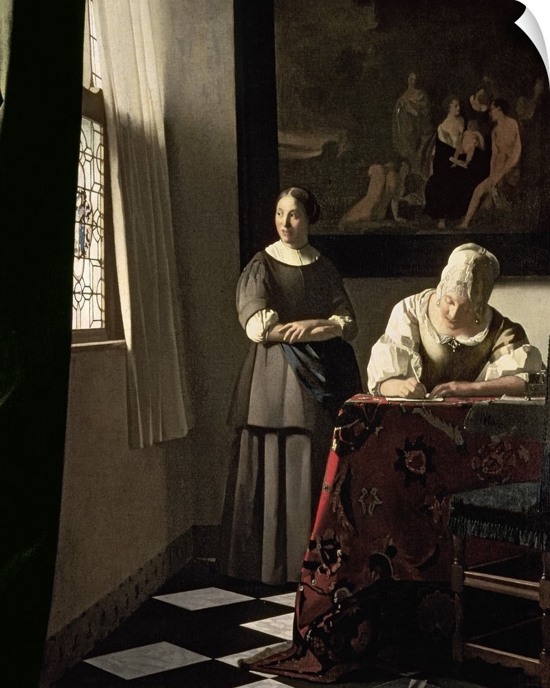 BAL2353 Lady writing a letter with her Maid, c.1670 (oil on canvas)  by Vermeer, Jan (1632-75); 72.2x59.5 cm; National Gal...