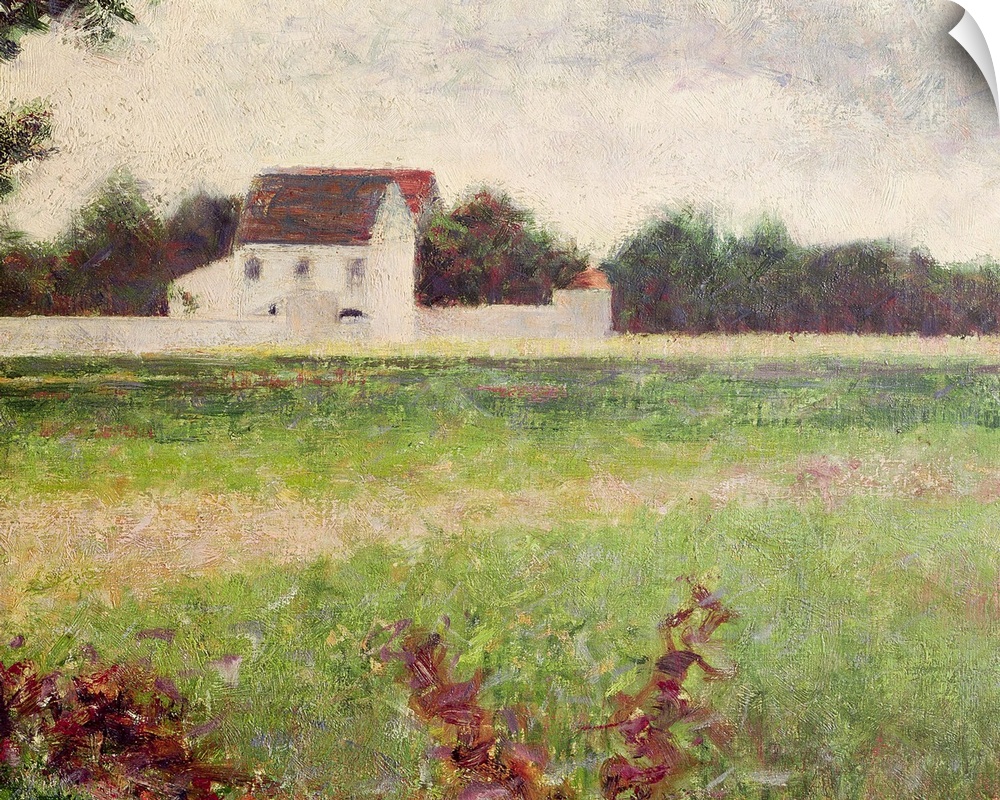 XIR246496 Landscape in the Ile-de-France, 1881-82 (oil on canvas)  by Seurat, Georges Pierre (1859-91); 32.5x40.5 cm; Muse...