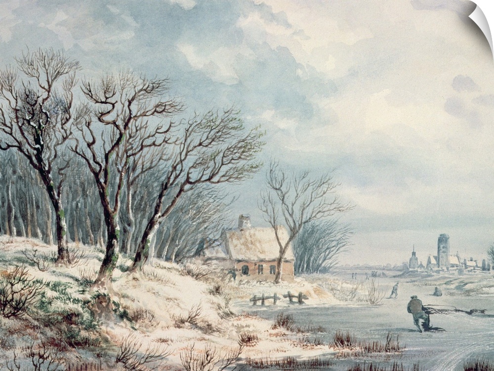 BAL32490 Landscape: Winter (w/c on paper)  by Verreyt, J.J. (1807-72); watercolour on paper; Victoria
