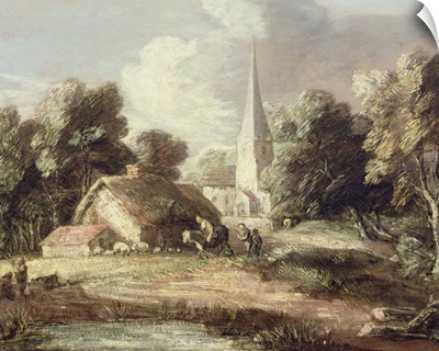 Landscape with a Church, Cottage, Villagers and Animals, c.1771-2