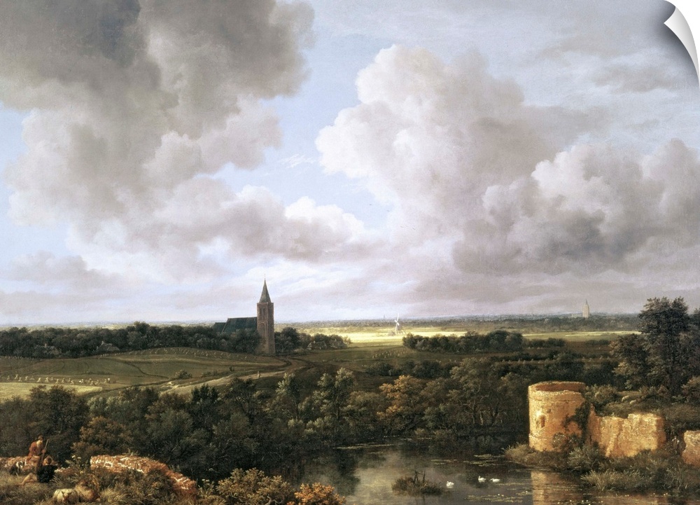 BAL3572 Landscape with Ruined Castle and Church, c.1665-70 (oil on canvas)  by Ruisdael, Jacob Isaaksz. or Isaacksz. van (...