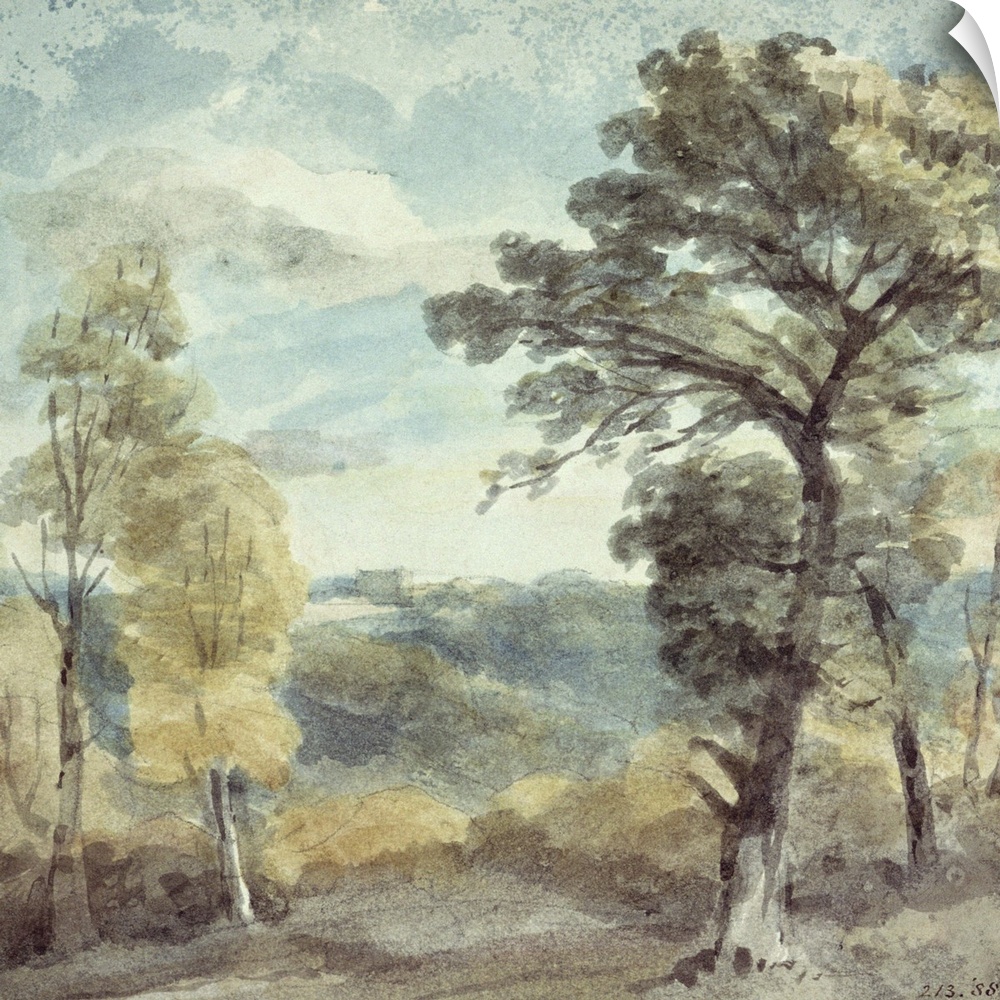 BAL22401 Landscape with Trees and a Distant Mansion (watercolour)  by Constable, John (1776-1837); Victoria & Albert Museu...