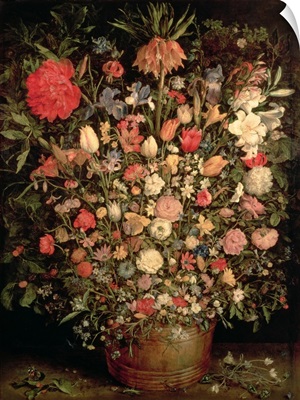 Large bouquet of flowers in a wooden tub, 1606-07,