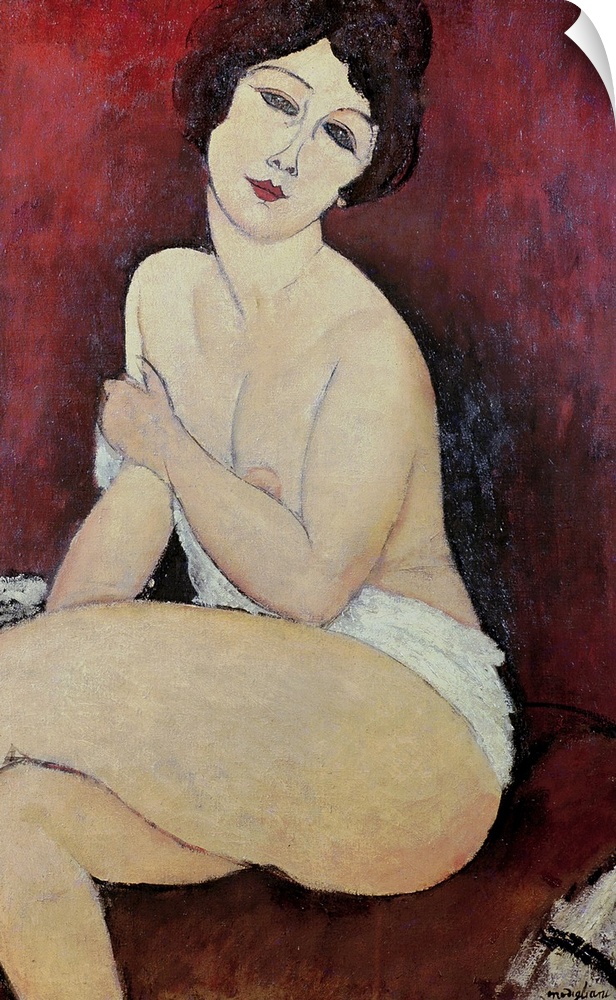 XIR159276 Large Seated Nude (oil on canvas)  by Modigliani, Amedeo (1884-1920); Private Collection; Giraudon; Italian, out...
