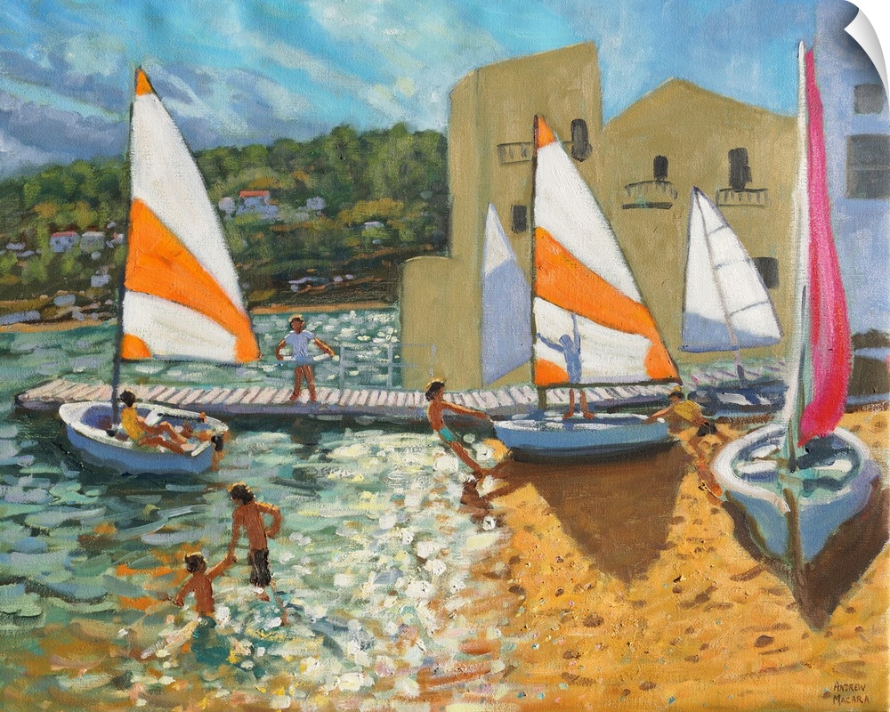 Launching boats, Calella de Palafrugell, Spain, oil on canvas.
