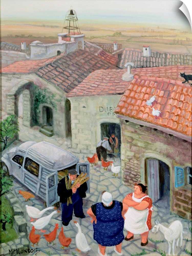 Contemporary painting of a baker delivering bread in rural Rance.