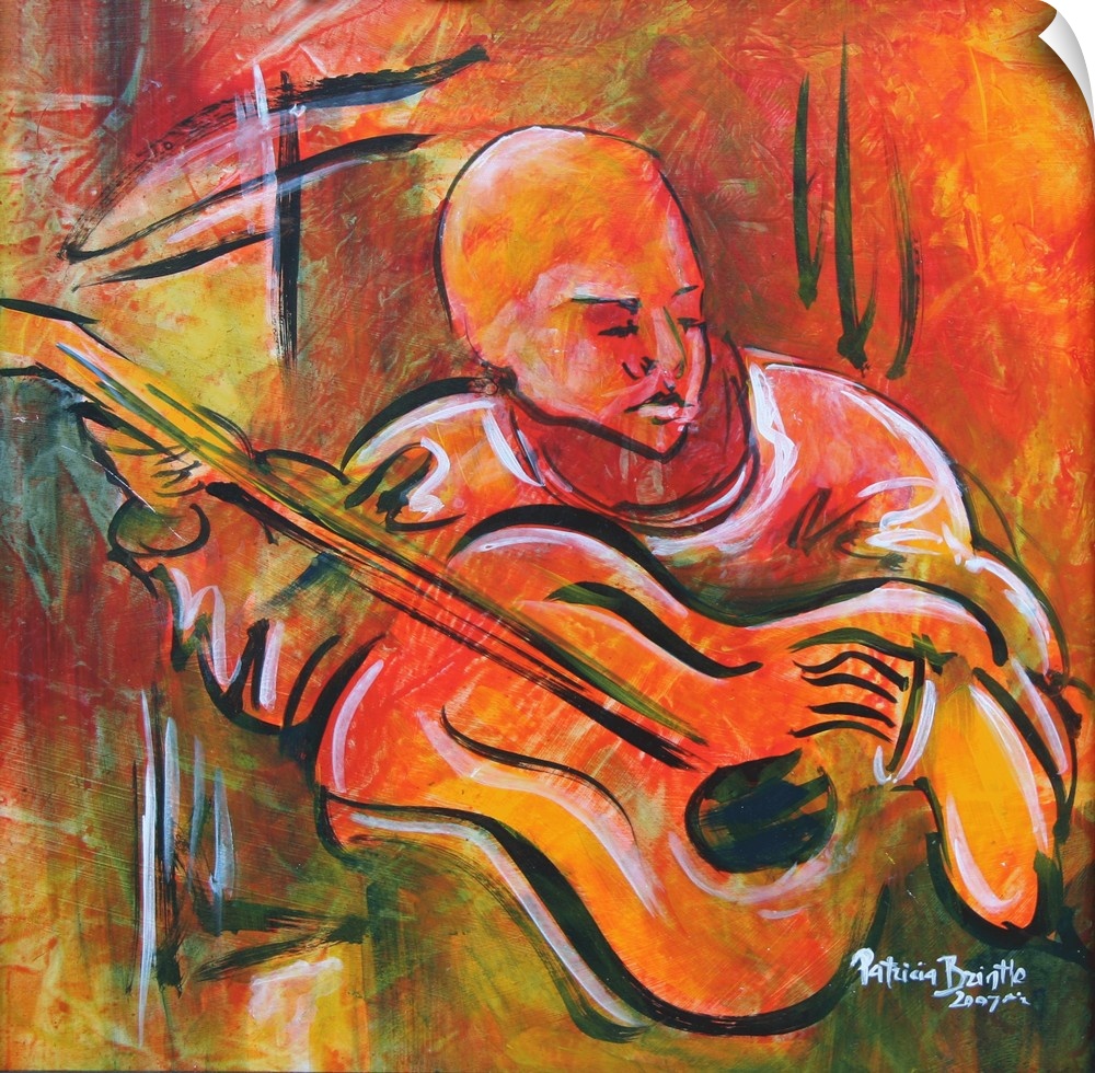 Contemporary portrait of a Haitian man playing a stringed instrument.