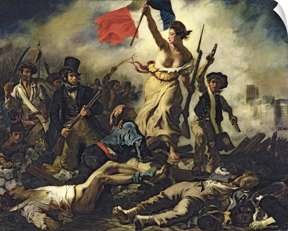 XIR3692 Liberty Leading the People, 28 July 1830 (oil on canvas) (for detail see 95120)  by Delacroix, Ferdinand Victor Eu...