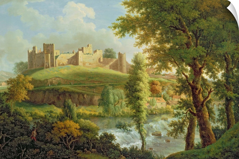 XYC242504 Ludlow Castle with Dinham Weir, from the South-West, c.1765-69 (oil on canvas) by Scott, Samuel (c.1702-72); 72....