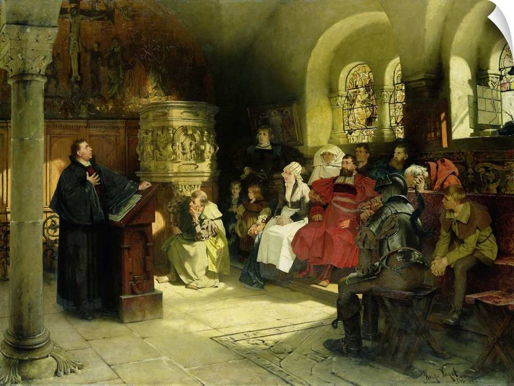 'Luther predigt wahrend seiner Gefangenschaft auf der Wartburg aus seiner Bibelubersetzung'; Martin Luther was a prisoner ...