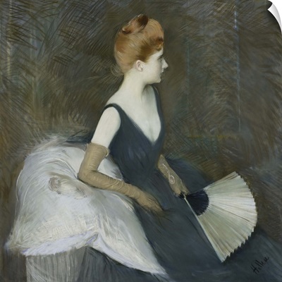 Madame Marthe Letellier Sitting on a Sofa, Holding a Fan, c.1895