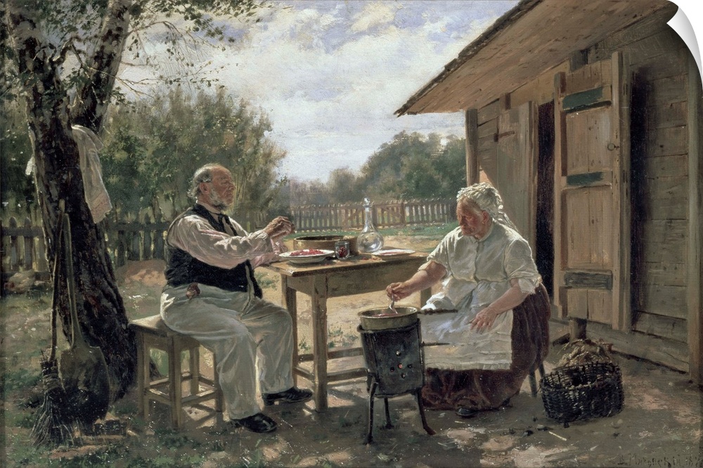 XIR134971 Making Jam, 1876 (oil on canvas)  by Makovsky, Vladimir Egorovic (1846-1920); 33.9x49.5 cm; Tretyakov Gallery, M...
