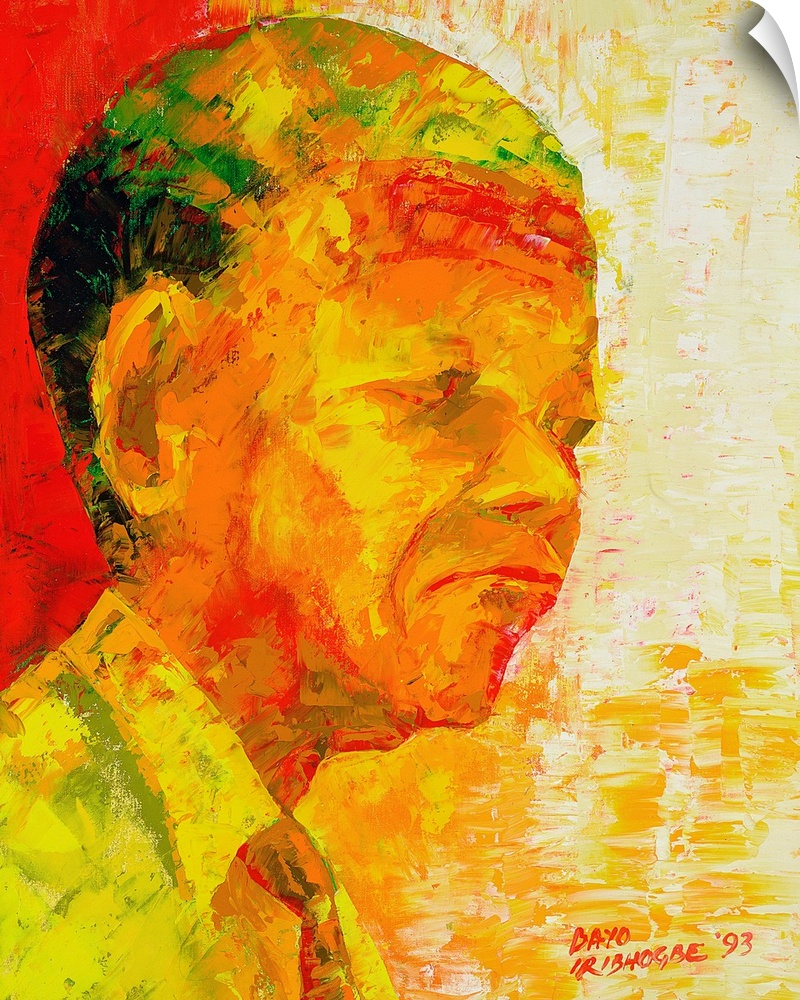 Abstract painting with large brushstrokes that represents Nelson Mandela.
