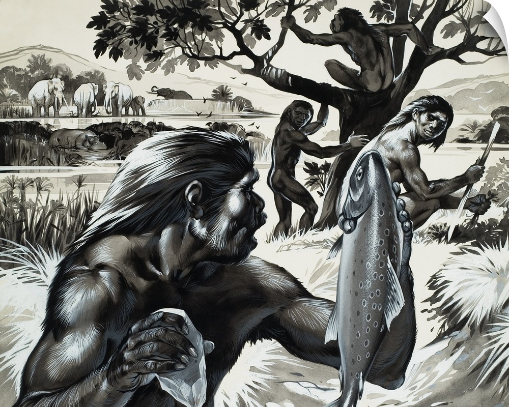 Mankind in the Making: The First Europeans.  Original artwork for "Look and Learn," issue 244.