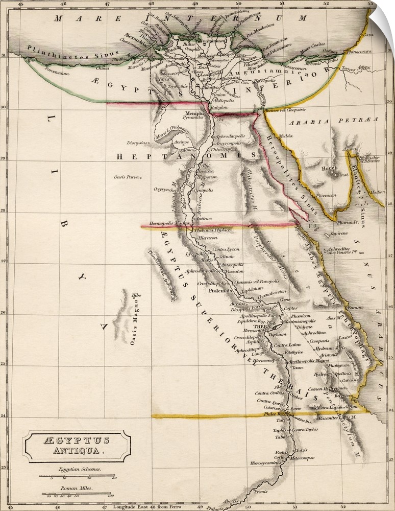Map of Aegyptus Antiqua (Ancient Egypt), drawn and engraved by Sydney Hall, c.1826.