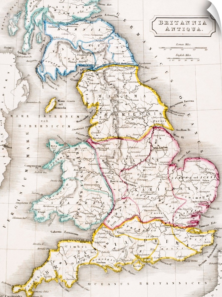 Map of England, Britannia Antiqua, from 'The Atlas of Ancient Geography', by Samuel Butler, published in London, c.1829.