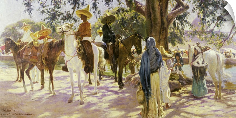 BAL34696 Market day at San Gabriel (1909), Mexico  by Ribera, Pedro (1867-c.1932); oil on canvas; Private Collection; Wate...