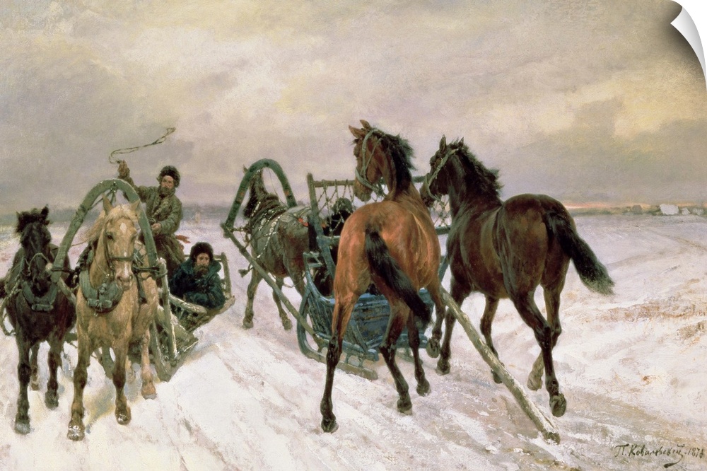 BAL153694 Meeting, 1876 (oil on canvas)  by Kowalewsky, Pawel (1843-1903); 47x74 cm; Tretyakov Gallery, Moscow, Russia; Ru...