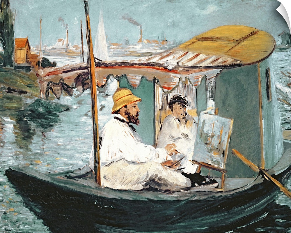 Monet in his Floating Studio, 1874 (originally oil on canvas) by Manet, Edouard (1832-83).
