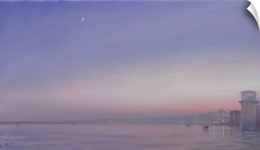 DKH269870 Moon over Varanasi (oil on canvas) by Hare, Derek (b.1945); 61x35.6 cm; Private Collection;  Derek Hare. All rig...