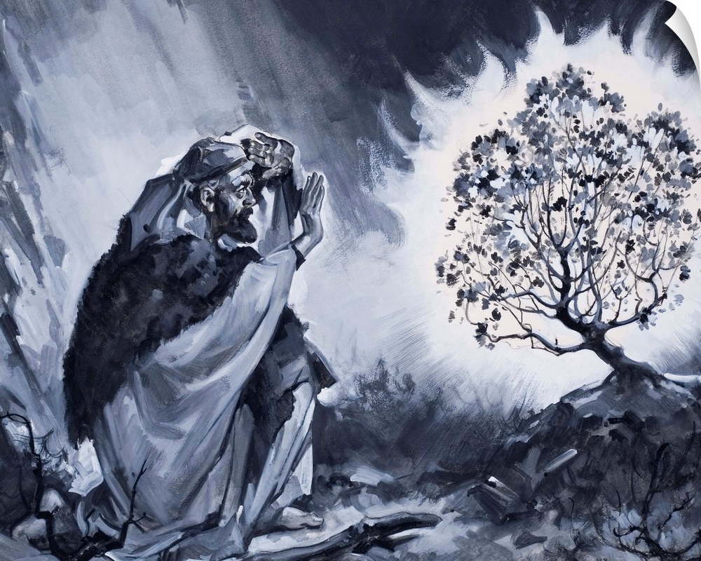 Moses and the Burning Bush. Original artwork for "The Bible Story."