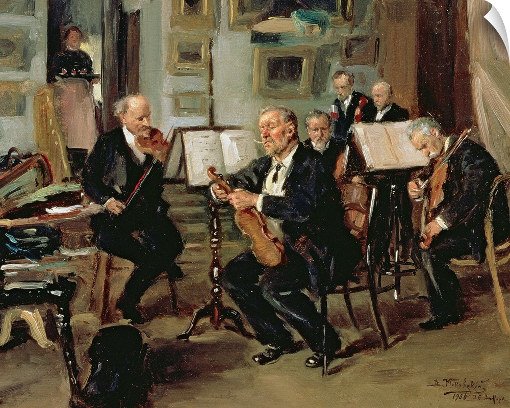 BAL134972 Musical Evening, 1906 (oil on canvas)  by Makovsky, Vladimir Egorovic (1846-1920); 50.5x41 cm; Tretyakov Gallery...