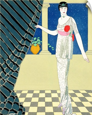 'My Guests Have Not Arrived', illustration of a woman in a dress by Redfern