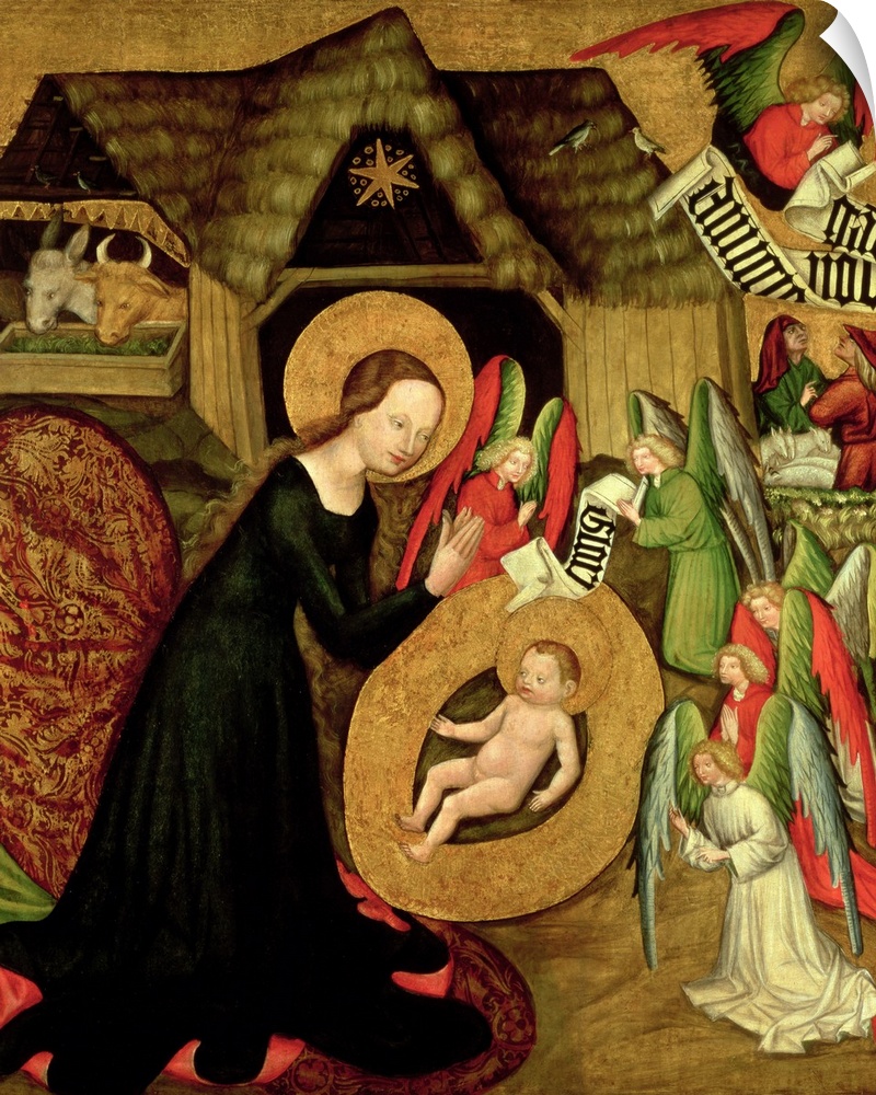 XAM74819 Nativity, c.1425 (oil on panel)  by Master of Raigern, (fl.1400-33); 81x75 cm; Kunsthistorisches Museum, Vienna, ...