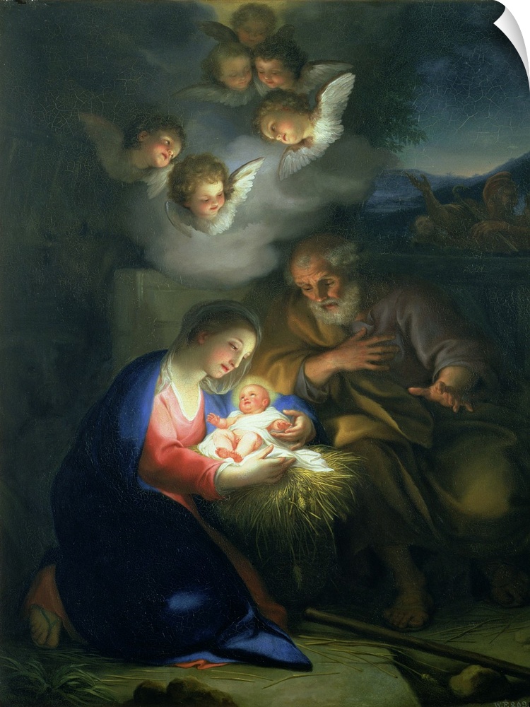 XAM77178 Nativity Scene; by Mengs, Anton Raphael (1728-79); oil on canvas; 66.8x48.2 cm; Private Collection; German, out o...